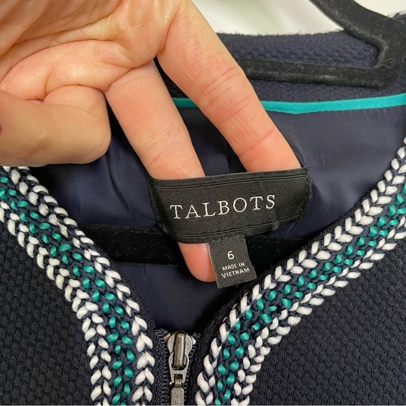 Talbots Navy Blue Zip-Front Braided Trim Tweed Blazer Jacket Women’s Size 6 - Picture 7 of 7